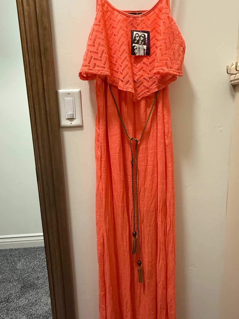 Trixxi Coral Orange Sleeveless Maxi with Braided Tassel Belt